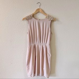 ModCloth gorgeous blush dress with open back and beaded shoulders, size S